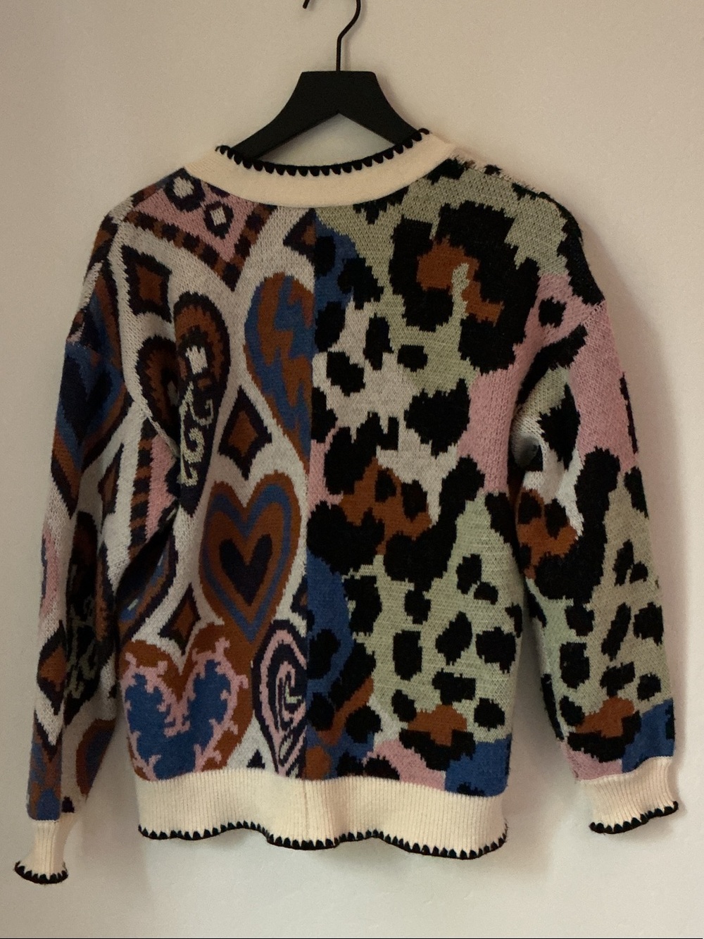 FARM Rio Heart & Leopard Multicolor V‑Neck Cardigan — Cream Trim - Picture 3 of 3